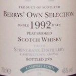 Springbank 1992 'peat-smoked', Berry Bros, cask 71