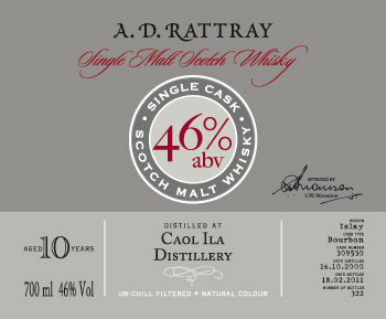Caol Ila 10 YO 2000/2011, A.D.Rattray, cask 309530, 46%