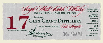 Glen Grant 17 YO 1993 Dewar Rattray bourbon cask 121916