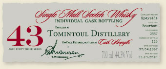 Tomintoul 43 YO 1967/2011, A.D Rattray, bourboncask 2559