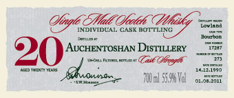 Auchentoshan 20 YO 1990/2011, 55.9%, A. Dewar Rattray, bourbon cask 17287, 273 bottles